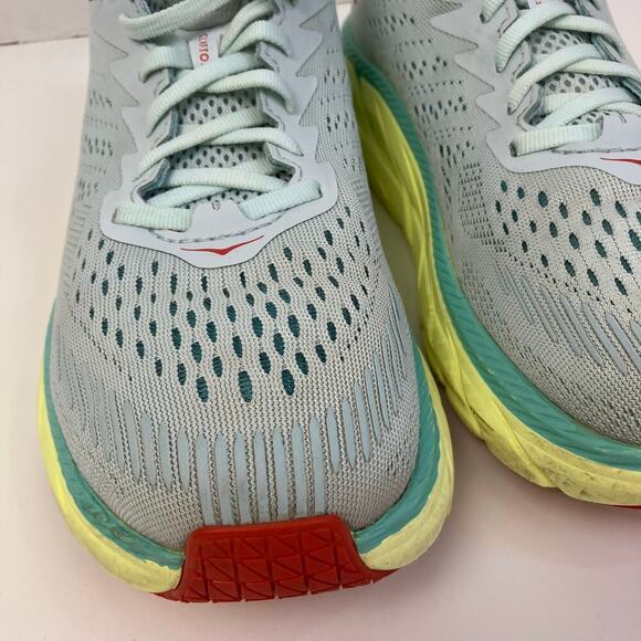 Hoka One One Womens Sz 8 Clifton 7 Running Shoes Light Green Yellow Mesh Lace-up - Picture 6 of 16